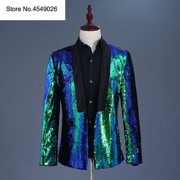 

new men двусторонний зеленый синий блестки blazer дизайн dj singer пиджак мода outfit, White;black