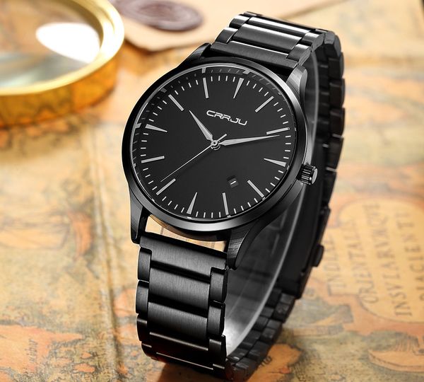 

2020 wrist casual military men sport fashion watches men's crrju clock stainless analog brand male steel full quartz watch inwaw, Slivery;brown