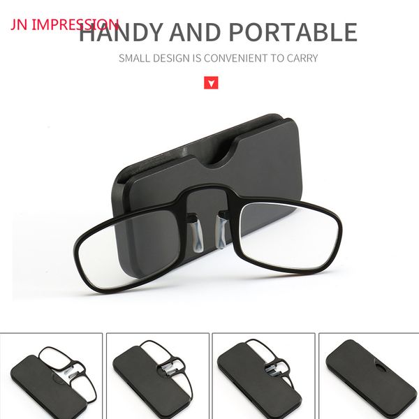 

jn impression clip reading glasses men women mini ultralight sos wallet older optics with box oculos de grau folding glasse, White;black