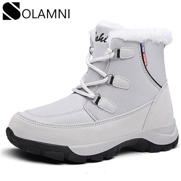 

warm fur snow boots for women waterproof anti-slip winter boots plush platform ankle female lace-up booties big size 35-42, Black