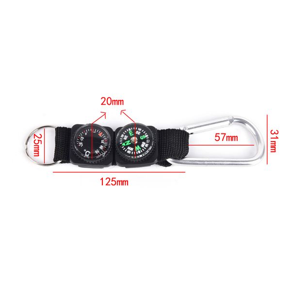 

3 in 1 black compass thermometer hanger key ring matching camping climbing hiking mini carabiner key chain multi-tool