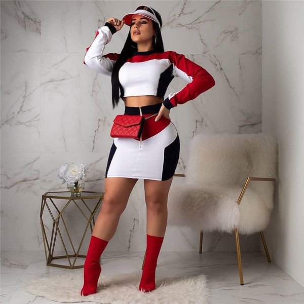 

Women Pullover Panelled 2pcs Dress Spring Designer Long Sleeve Sports Suits Women Fashion Casual Two Piece Clothing
