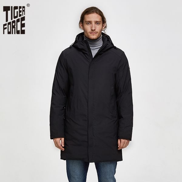 

tiger force men autumn winter jacket thicken warm long male parka men's padded jacket business casual overcoat hooded outwear, Tan;black