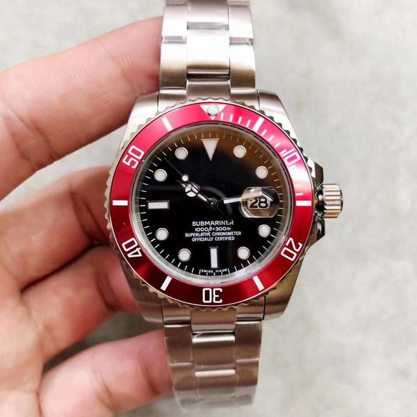 

2020 quality men's watch 40mm black dial red ceramic bezel 2813 automatic movement original buckle men's mechanical watch, Slivery;brown