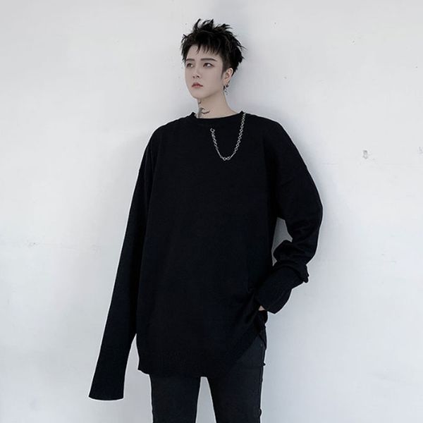 

2020 весна новых людей цепь подвеска slim fit черный белый пуловер свитер мужчина женщины япония streetwear hip hop тонкий вязаный свитер, White;black