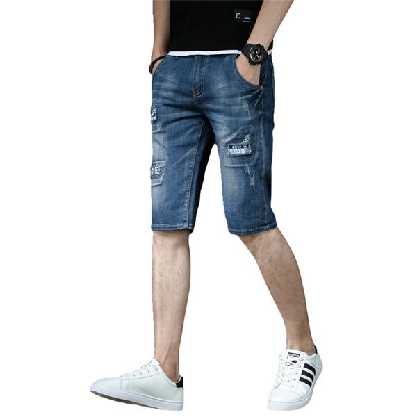 

2019 summer new men's denim shorts fashion slim cotton blue jeans male quality clothes patched solid color jeans shorts,t6808, White;black