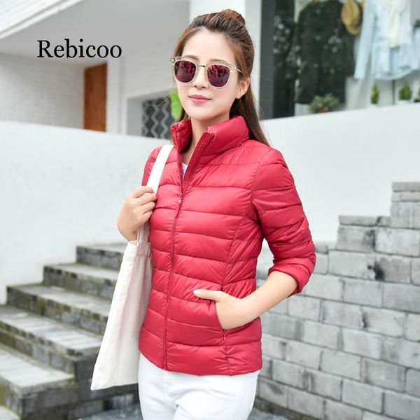 

2019 winter new women's lightweight portable candy color short paragraph collar horizontal strip down jacket women's clothing, Tan;black