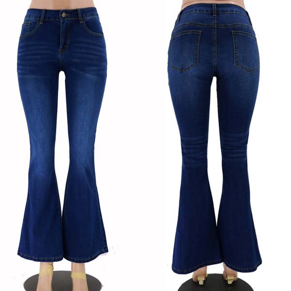 

2020 women flare denim pants jeans bleached fashion woman pants relaxed female long casual trousers, Blue