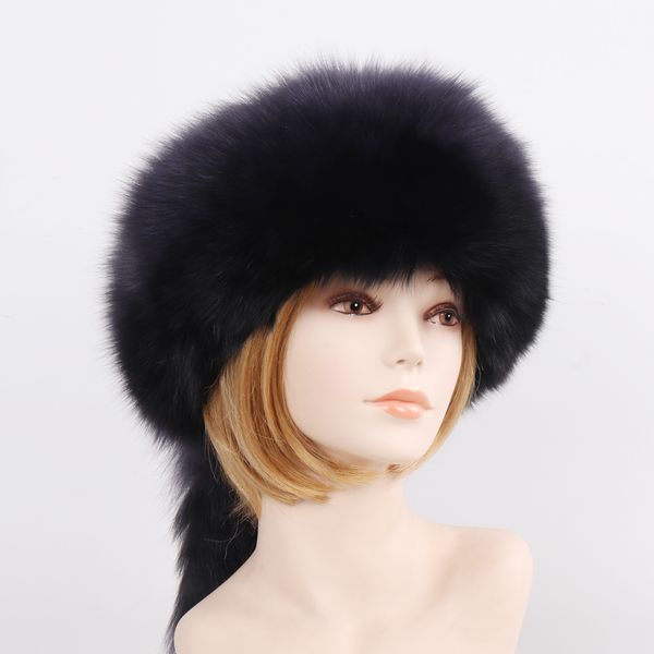

2019 new luxury winter women natural fox fur hat warm good quality 100% genuine sheepskin leather cap lady real fur bomber hats, Blue;gray