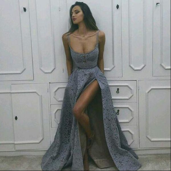 

glamorous lace prom dresses scoop full lace sleeveless elegant formal evening dresses side split floor length cocktail party gowns, Black