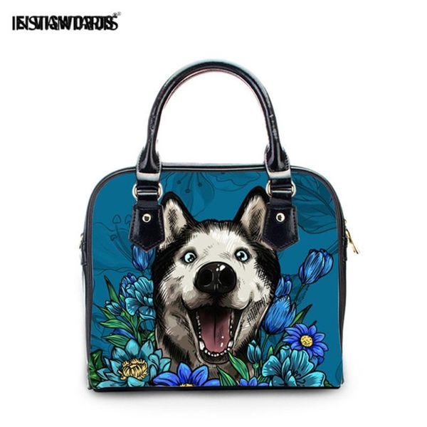 

instantarts floral siberian husky printed handbag women handle-bags woman large tote shopping bag for ladies girls