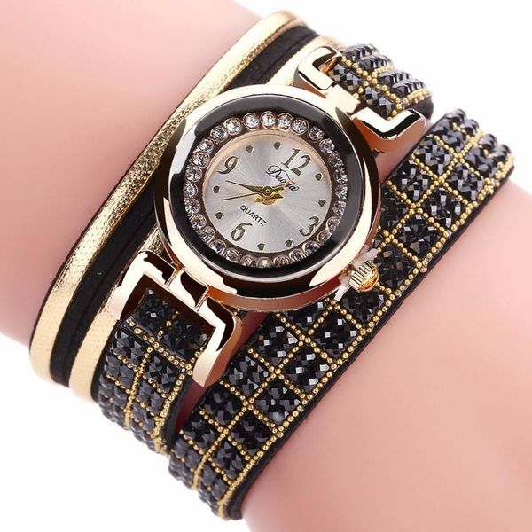 

duoya bracelet watch women retro design rhinestone wide leather band analog wrist watches ladies diamond dress quartz watch #zer, Slivery;brown