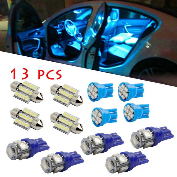 

13pc led lights interior package kit pure blue for dome license plate lamp bulb car styling dropshipping