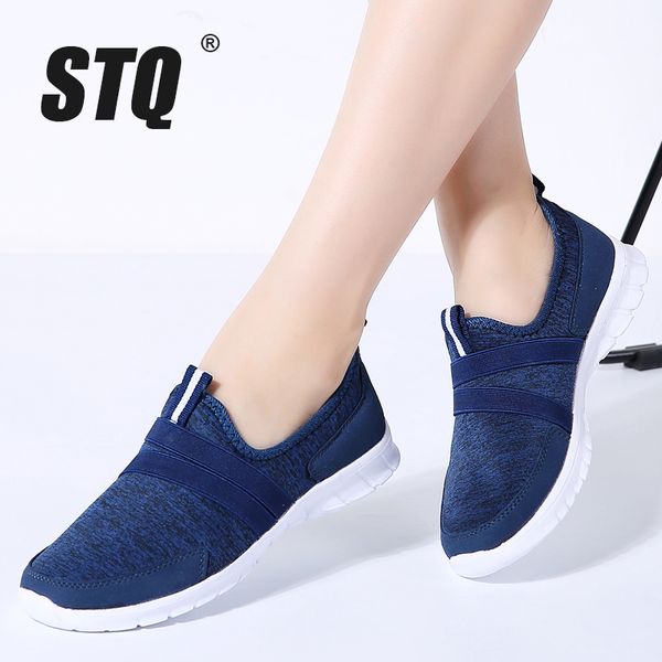 

stq 2019 summer women sneakers shoes women breathable mesh shoes ballet flats ladies slip on flats loafers plus size 7696, Black