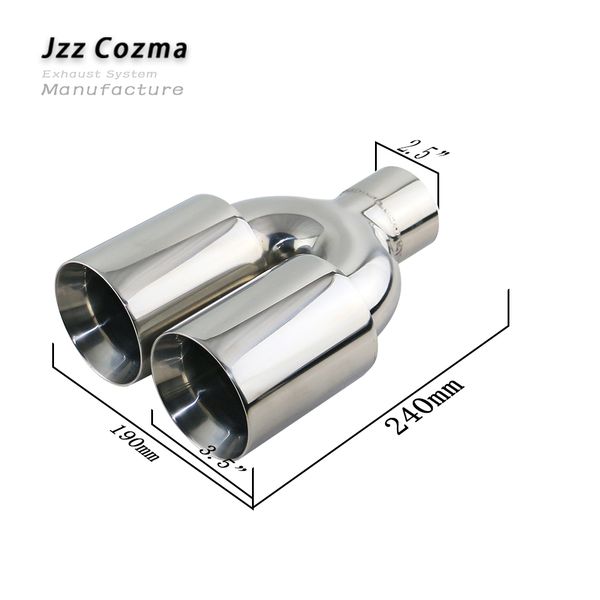 

jzz universal 2.5'' dual car exhaust tip high-quality stainless steel 201 car muffler chrome silver vehicle tailpipe ship