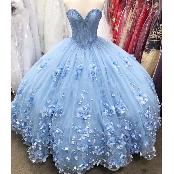 

hand made flowers pearls 2020 quinceanera dresses prom sweetheart lace-up floral lace ball gowns pageant prom homecoming dress evening, Blue;red