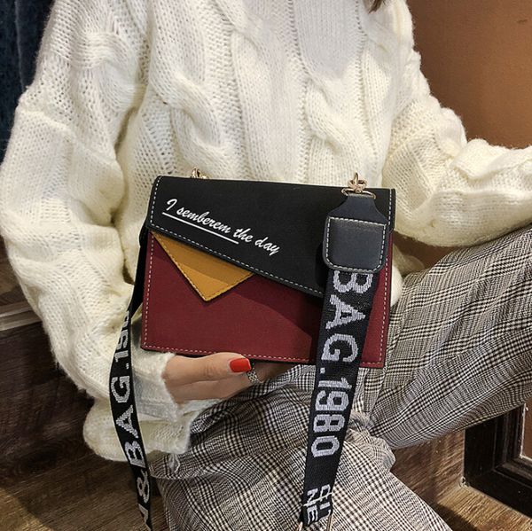 

2019 autumn and winter ins matte stitching pu small square bag female shoulder simple wild hong kong style retro korean messenger bag