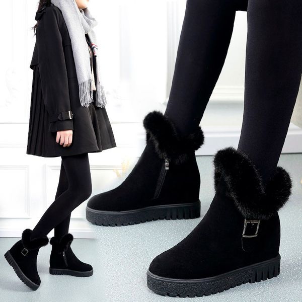 

winter boots lady booties ladies round toe shoes clogs platform boots-women australia zipper 2020 high heel elegant mid-calf, Black