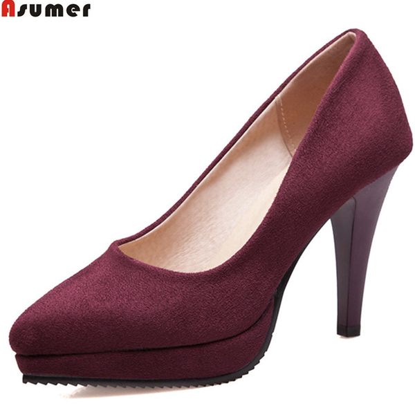 Stuumer черный вино красный 2018 весна осенью женские насосы указанные носки мелкие элегантные платья обувь женщин высокие каблуки размер 43