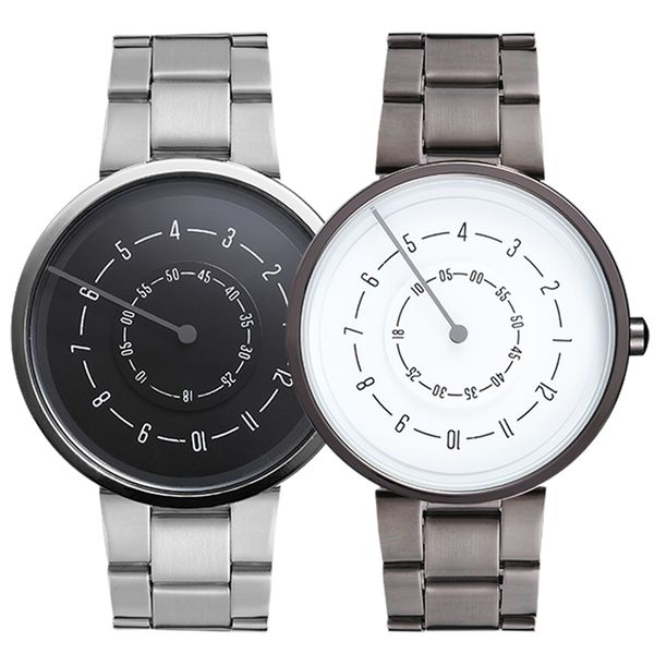 

couple watch men women minimalist turntable numbers dial wristwatch casual steel fashion black white sport male clock for lovers, Slivery;brown