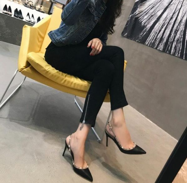 

fashion women pumps casual designer gold matt leather studded spikes slingback high heels shoes