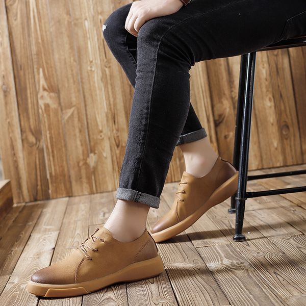 

fashion mens shoes leather spring autumn casual shoe male boots walking footwear chaussure homme genuine leather plus size 47, Black