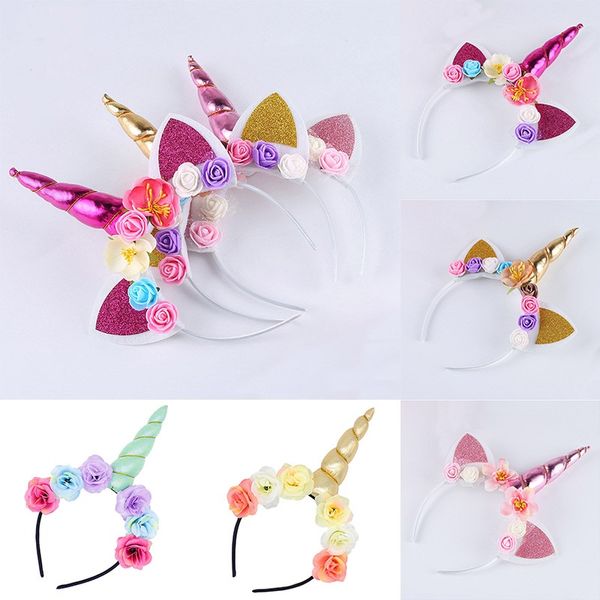 

creativity unicorn headband party supplies girls chiffon flowers hairband kids cosplay crown children birthday party cute cat ears fa2696