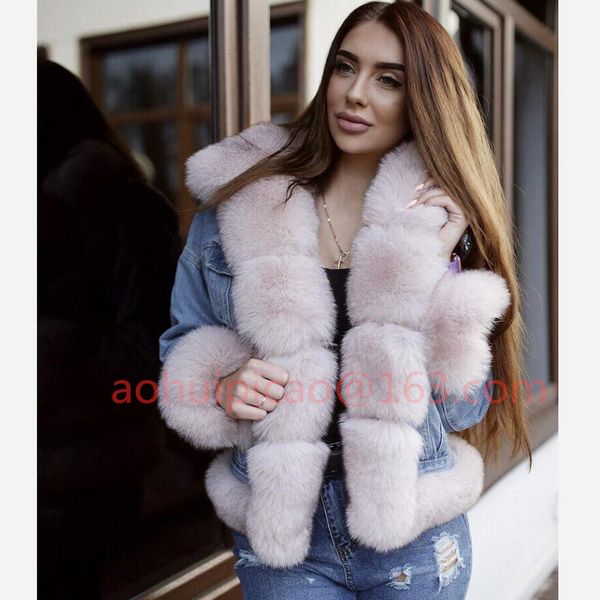 

2019ladies new denim jacket with natural fox fur rabbit fur lining winter warm fashion thick real fur european station street s y190926, Black;brown