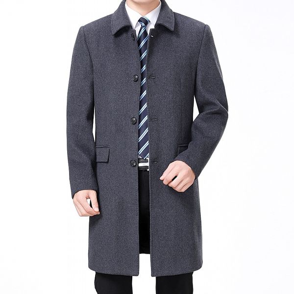 

new arrival fashion winter men coat woolen long windbreaker casual single breasted thick mens plus size m-2xl3xl4xl, Black