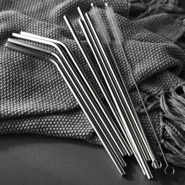 

reusable drinking straw 304 stainless steel metal straw with cleaner brush for mugs
