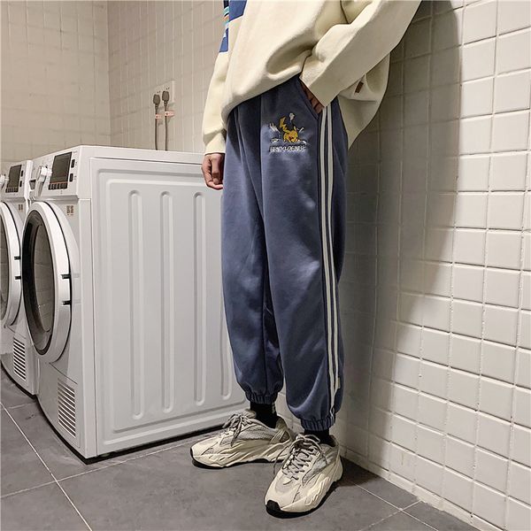 

japanese autumn and winter striped casual pants korean style plush thickened leg pants fashionable loose ins men's, White;black