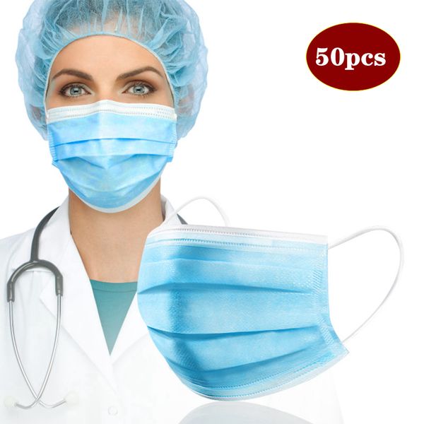 

50шт одноразовая маска антибактериальный грипп барьер пылезащитные маски для лица 3-слойный фильтр крышка горячая