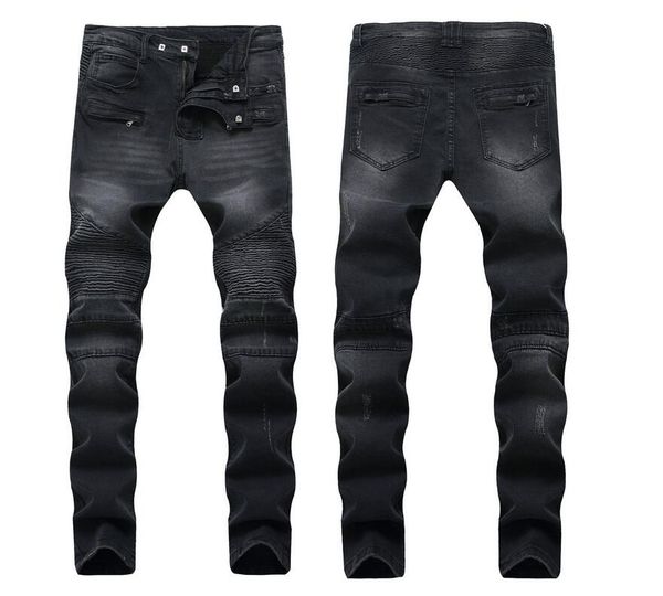 

senior designer brand 2018 bicycle jeans manual paste crystal golden wings black jeans men's fashion crime zipper pants, Blue