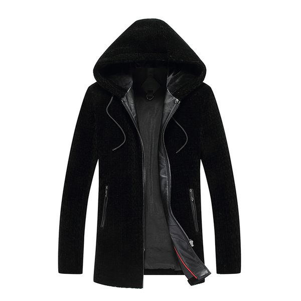 

winter wool coat men fashion wool jacket men hooded mens size l-4xl, Black