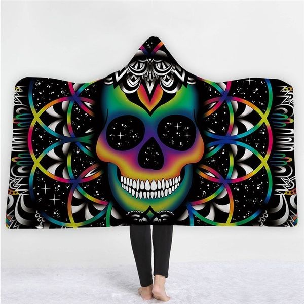 

sugar skull flower winter wearable hoodie blanket for adults kids fleece decorative fleece fluffy sofa christmas throw blanket
