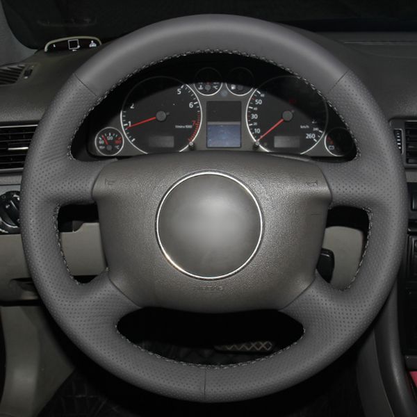 

diy hand sewing dark gray genuine leather steering wheel cover for audi a6 2000-2004 audi a3 2000-2003