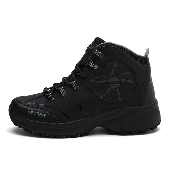 

outdoor men hiking shoes waterproof leather shoes climbing fishing tactical boots trekking men high winter boots, Black