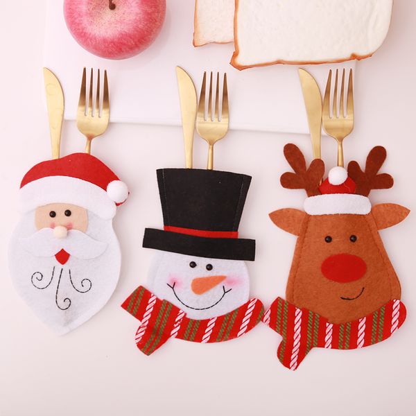 

6pcs xmas santa claus silverware pockets set snowman tableware holderelk knife and fork bags christmas decorations for home