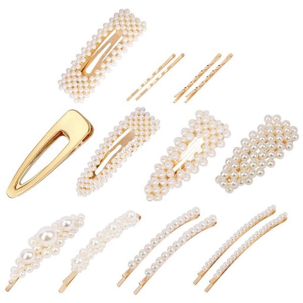 

pearls hair clip for women, 15 pcs gold pearl hair barrettes pins accessories for birthday wedding mother's day gift, Golden;white