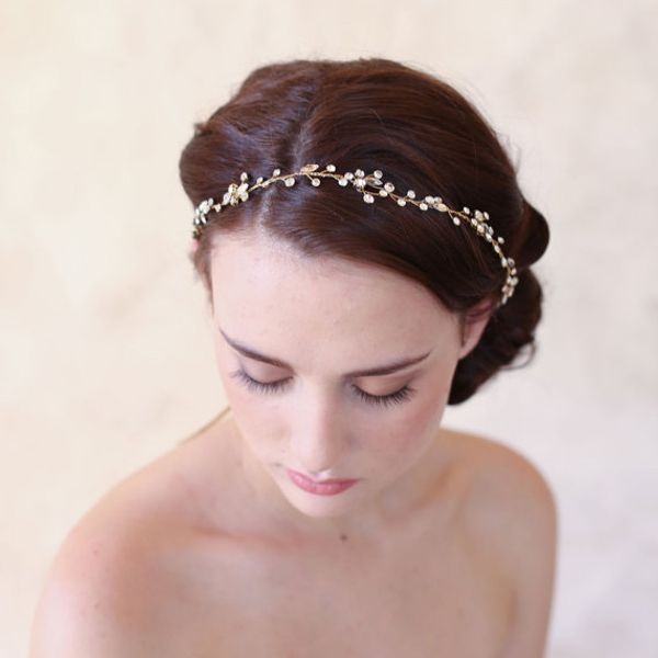 

slbridal старинные простые прозрачные кристаллы свадебные волосы виноградная лоза свадебный головной убор оголовье аксессуары для волос подр, Golden;white