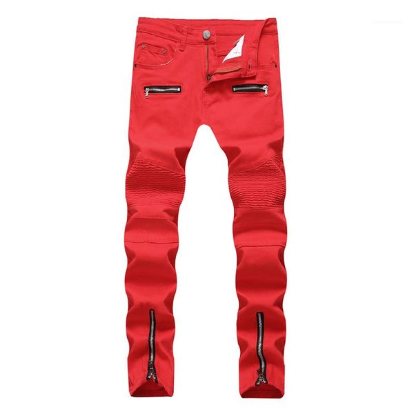 

pants fashion motorcycle zipper wrinkle casual denim trousers male regular casual cool clothing mens designer parallel, Black