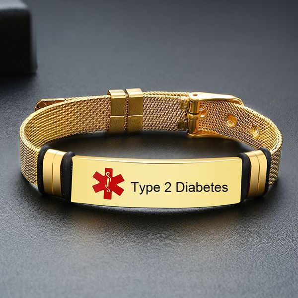 

id bracelet stainless steel mesh wristband diabetes jewelry, Golden;silver