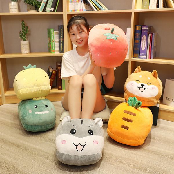 

animal cute cartoon panda dinosaur shiba inu dog women big feet warm slippers winter indoor fashion home comfortable large shoes, Black