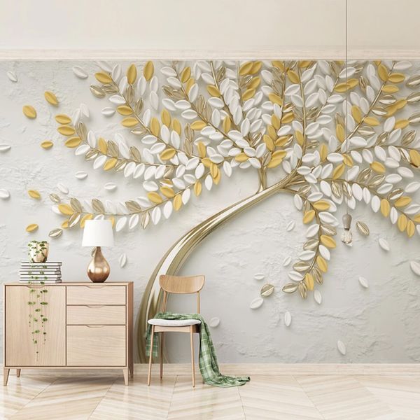 Custom Luxury Wall Mural Golden Tree Wallpaper Photo Wallpaper
