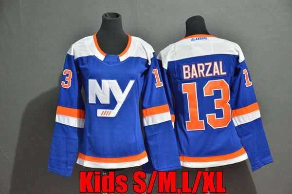 

youth new york islanders 2019 13 mathew barzal hockey jerseys kids womens home team blue stitched shirts, Black;red