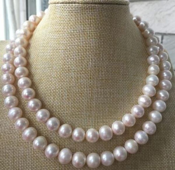 

double strands 10-11mm white round pearl necklace 18 "19" 925, Silver