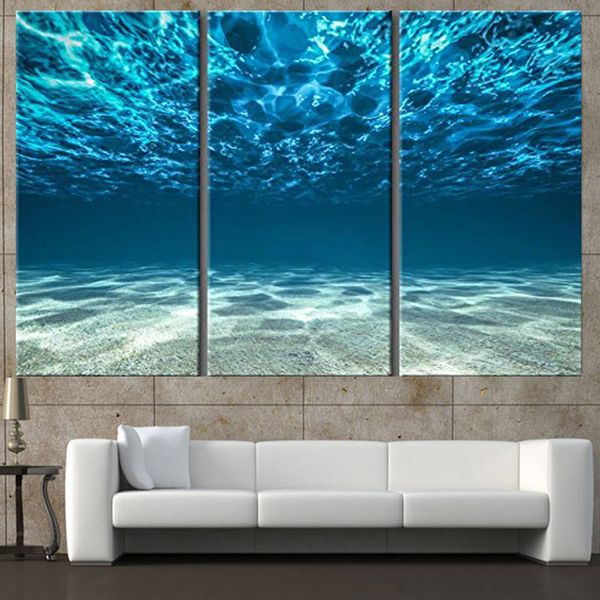 

modern decorative painting high-definition spray painting triple blue underwater canvas painting