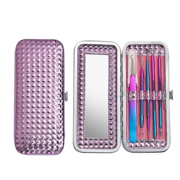 

xyj blackhead remover tool kit stainless steel 5 pcs/set for face skin care tools with pink case acne needles comedone tweezer