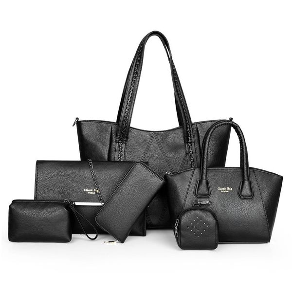 

wxfbbaby 6pc новый большой емкости композитный мешок плеча женщин сумка яркая кожаная сумка мягкая crossbody повелительниц