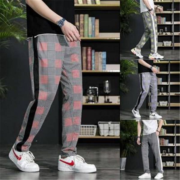

sport pants slim fit running joggers sweatpants mens trend color matching pants man 3d plaid trousers long casual, Black